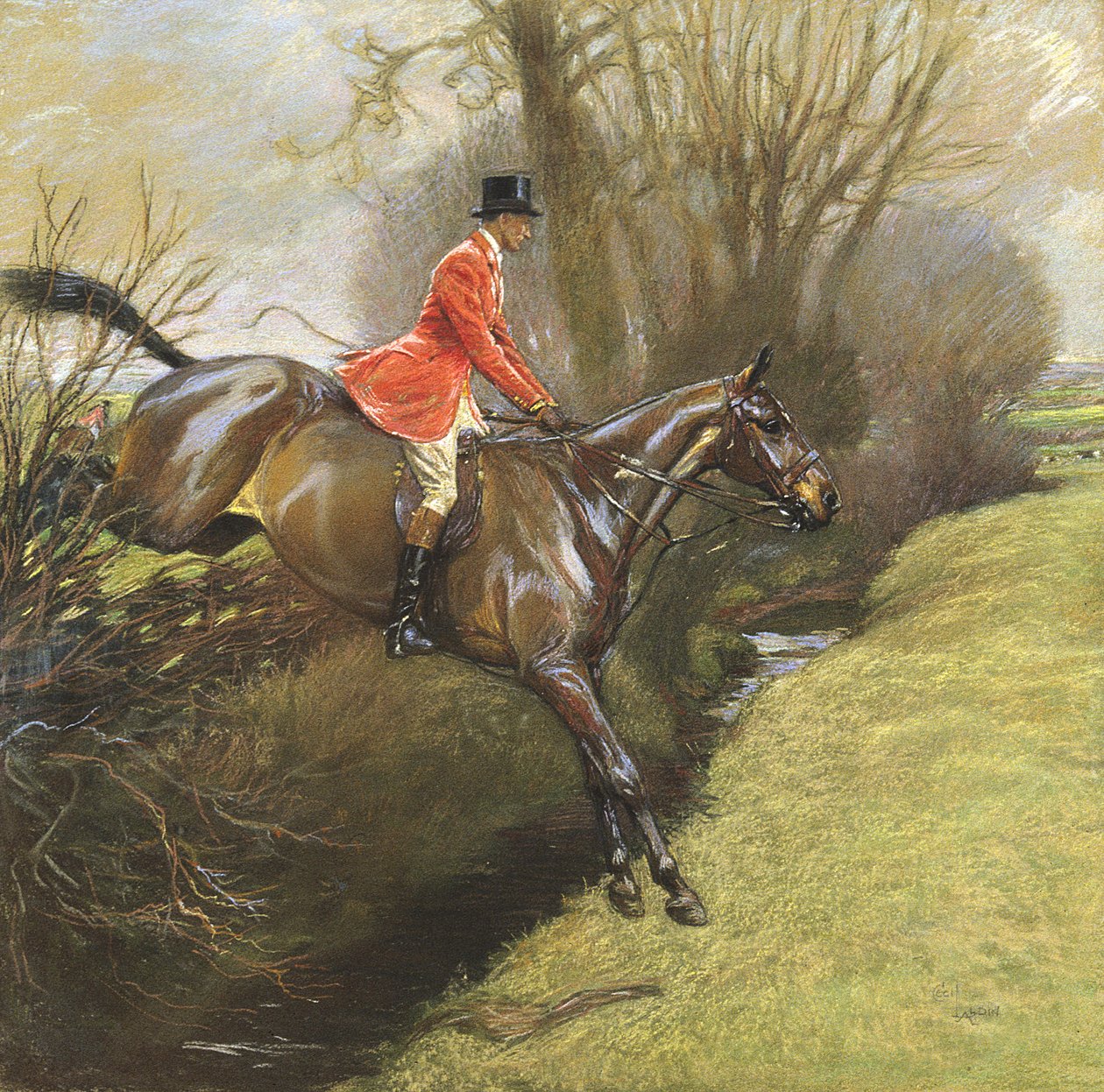 Ted Lyon alezredes sövényt ugrál (pasztell, papíron) alkotó: Cecil Charles Windsor Aldin