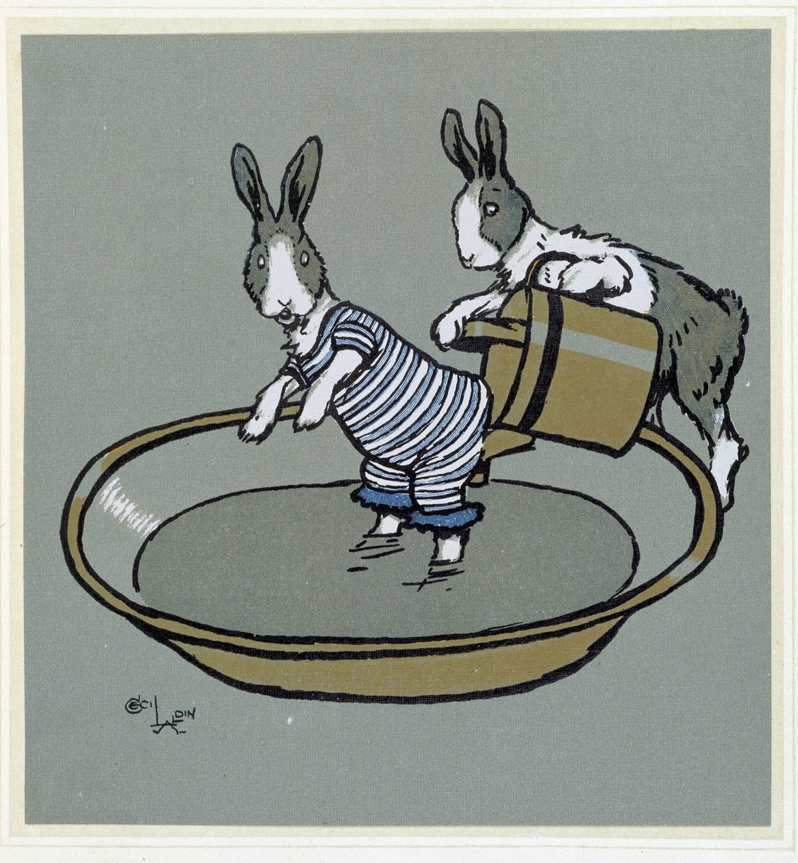 Nyulak prennant un bain - a „Merry Party”-ban, ill. Cécil Aldin, szerk. Hodder & Stoughton, London alkotó: Cecil Charles Windsor Aldin