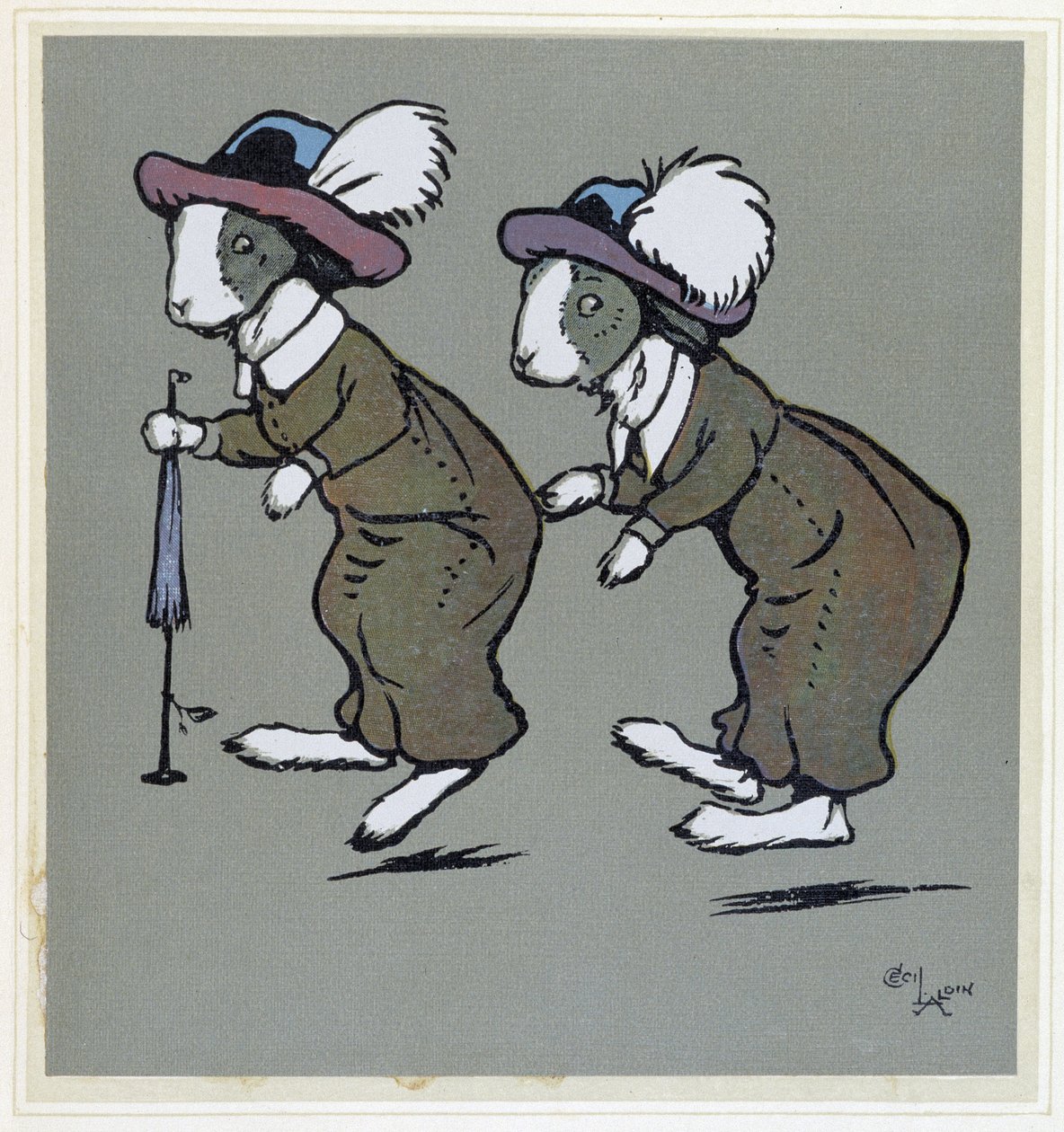 Kalapos nyulak - a „Merry Party”-ban, ill. Cécil Aldin, szerk. Hodder & Stoughton, London alkotó: Cecil Charles Windsor Aldin