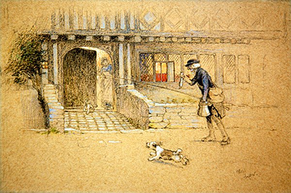Hazatérés (színezett kréta színezett papíron) alkotó: Cecil Charles Windsor Aldin