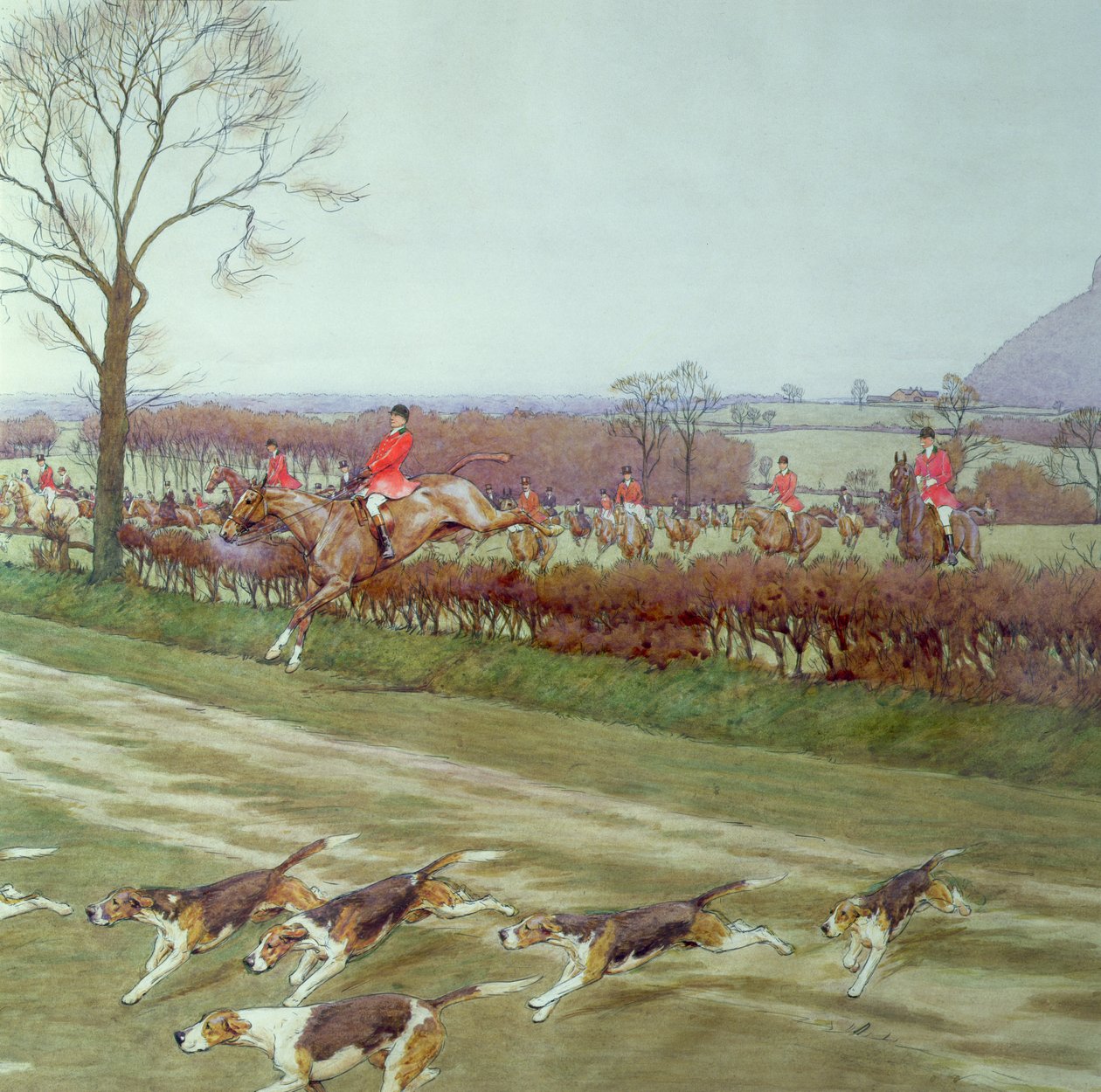 A Cheshire - távol Tattenhalltól, 1912-es toll, tinta és WC-részlet a 85436-ból alkotó: Cecil Charles Windsor Aldin