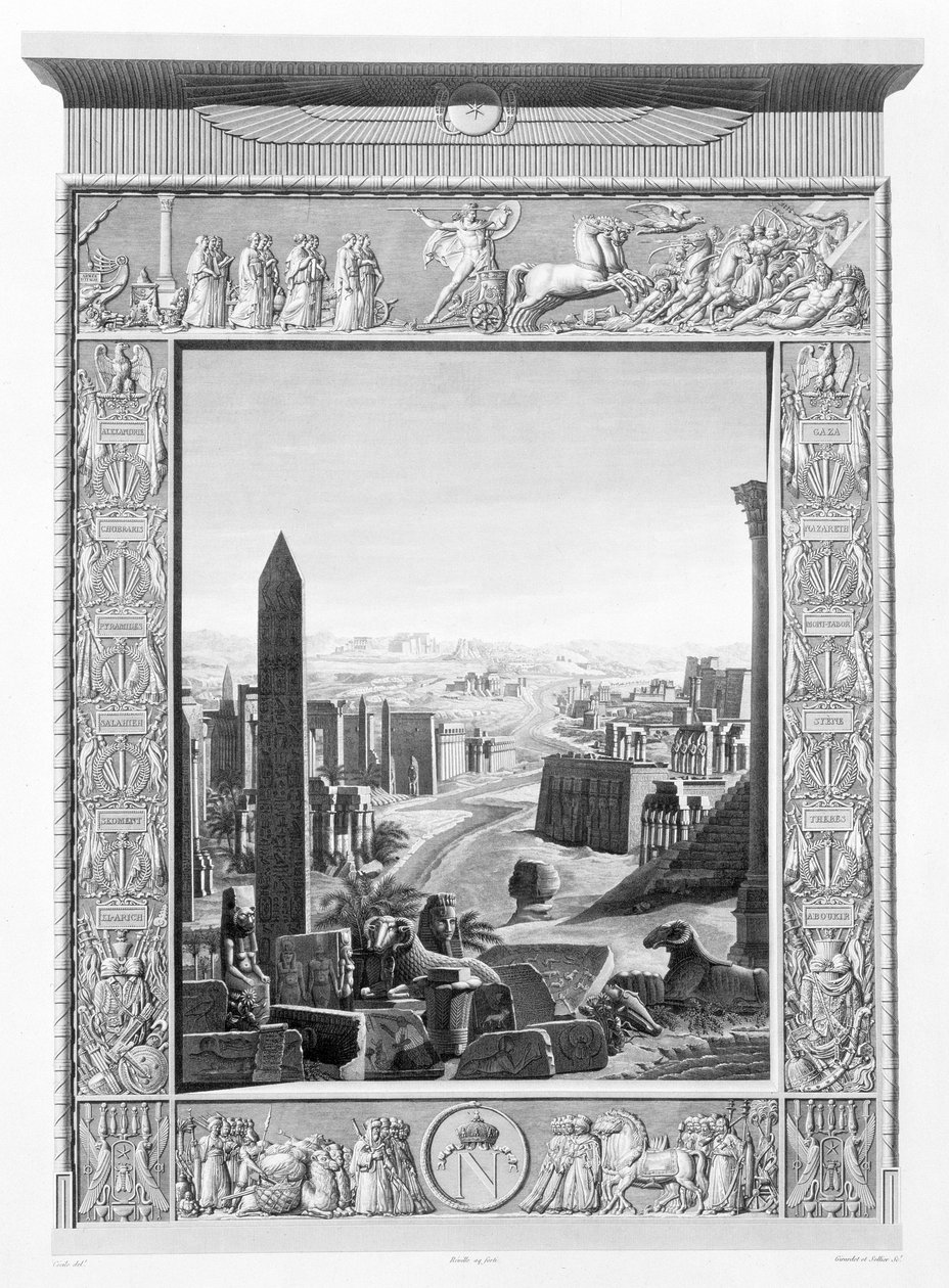 Az "Egyiptom leírása" 1. kötetének előlapja, amelyet Girardet és Sellier metszett, és Napóleon parancsára adtak ki, 1822 (akvatinta) alkotó: Cecile