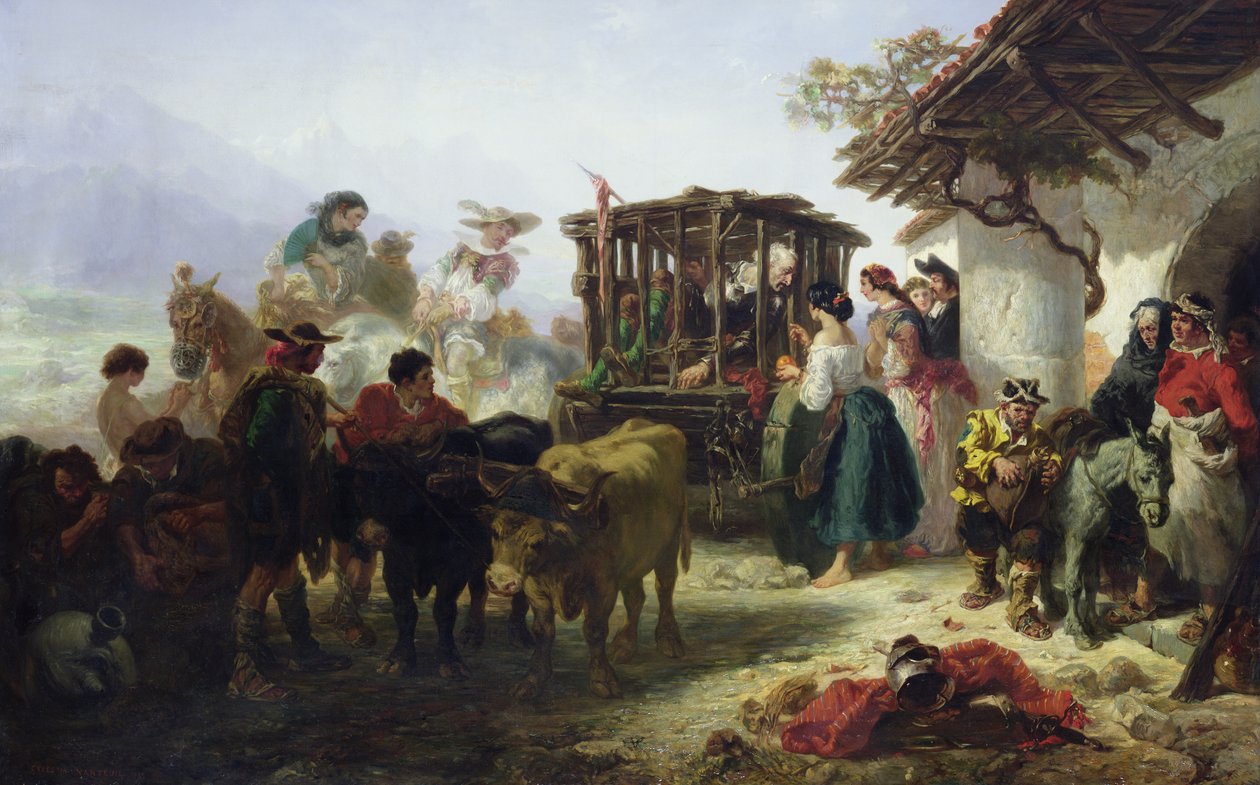 Don Quijote egy ketrecben alkotó: Celestin Francois Nanteuil