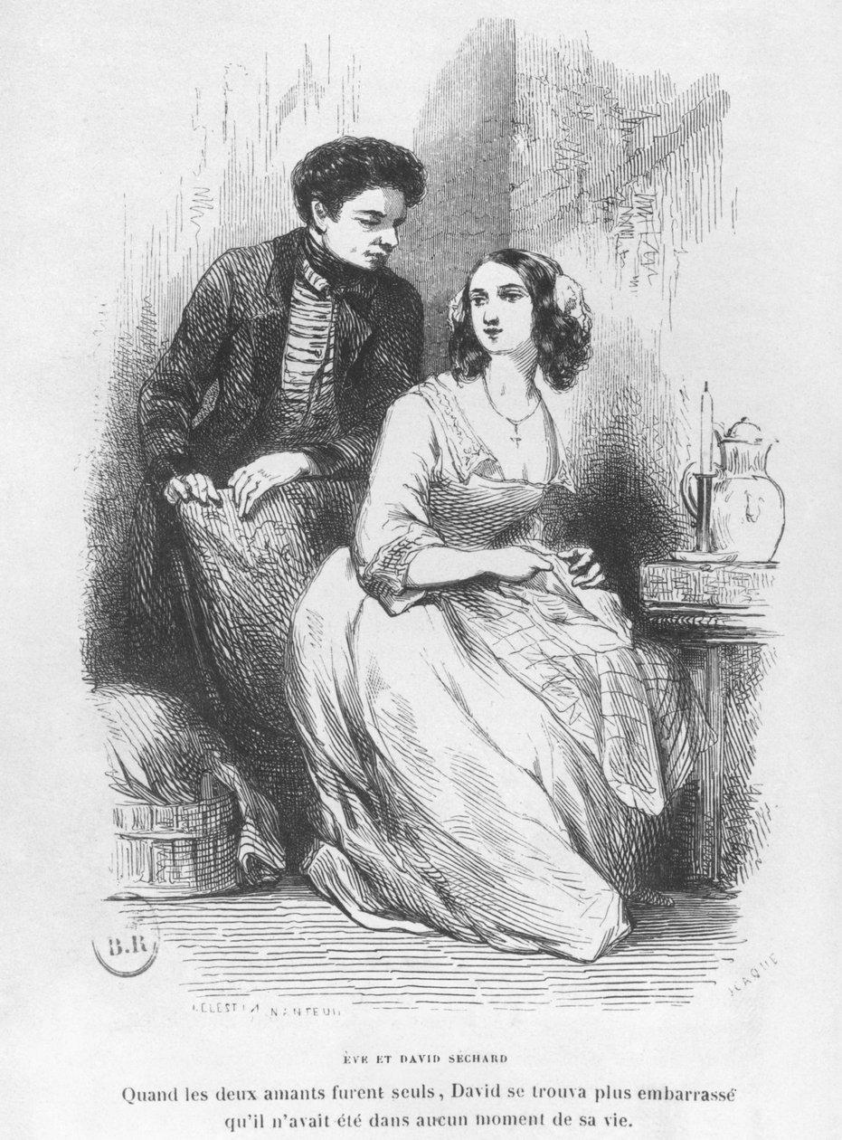 Eve és David Sechard, illusztráció Honore de Balzac „Les Illusions perdues” című művéből, az Editions Furne kiadásában, 1842 alkotó: Celestin Francois Nanteuil