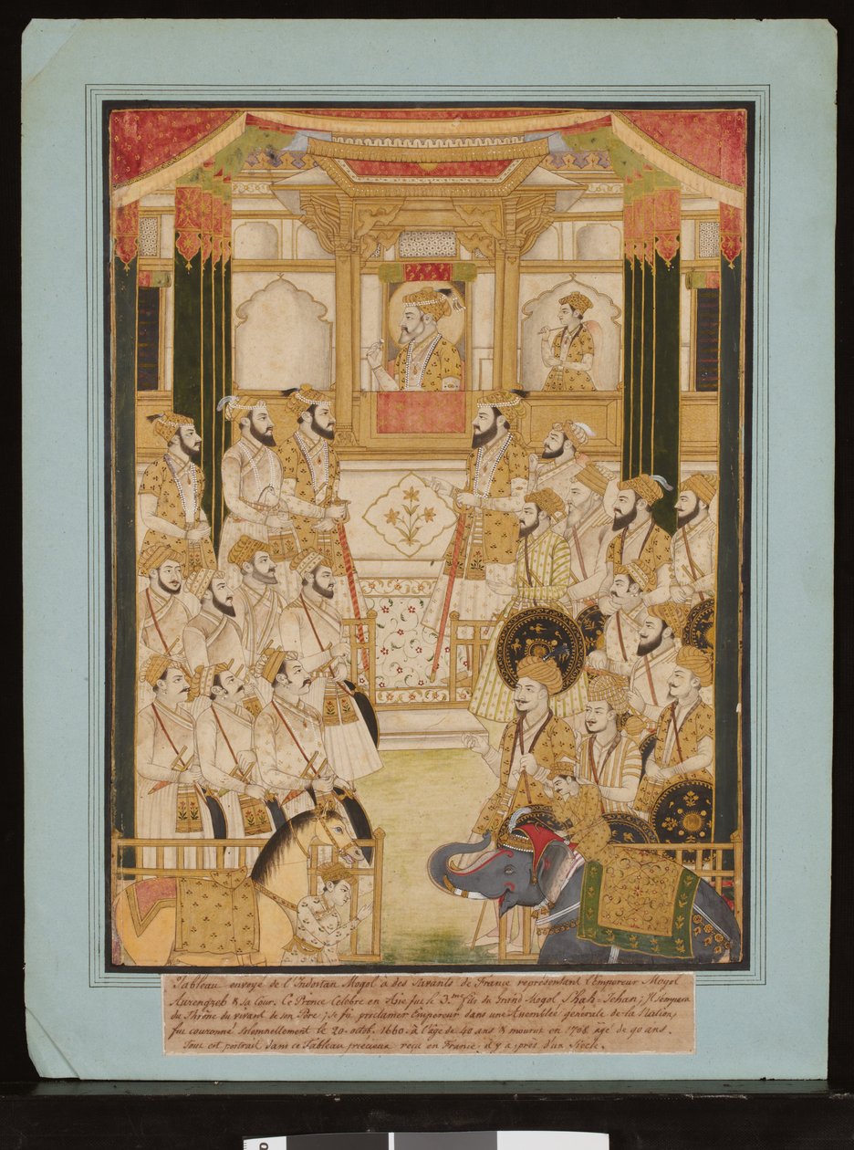 Aurangzeb mogul császár Durbarja, 1675-1725 körül (gouache és aranypapír) alkotó: Central Indian School