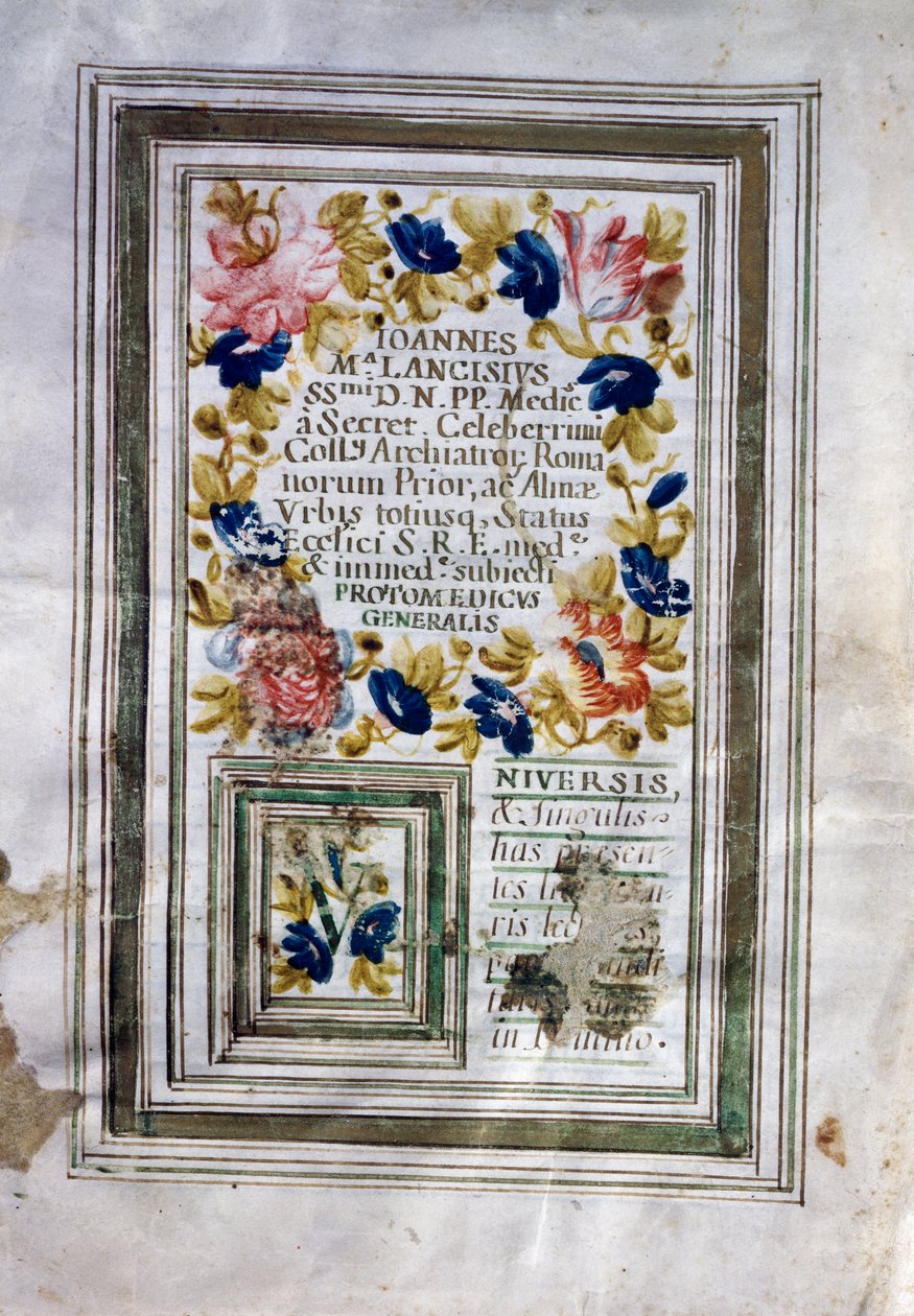 Giovanni Maria Lancisi (1654-1720) által Rómában kiadott orvosi diploma alkotó: Central Italian School