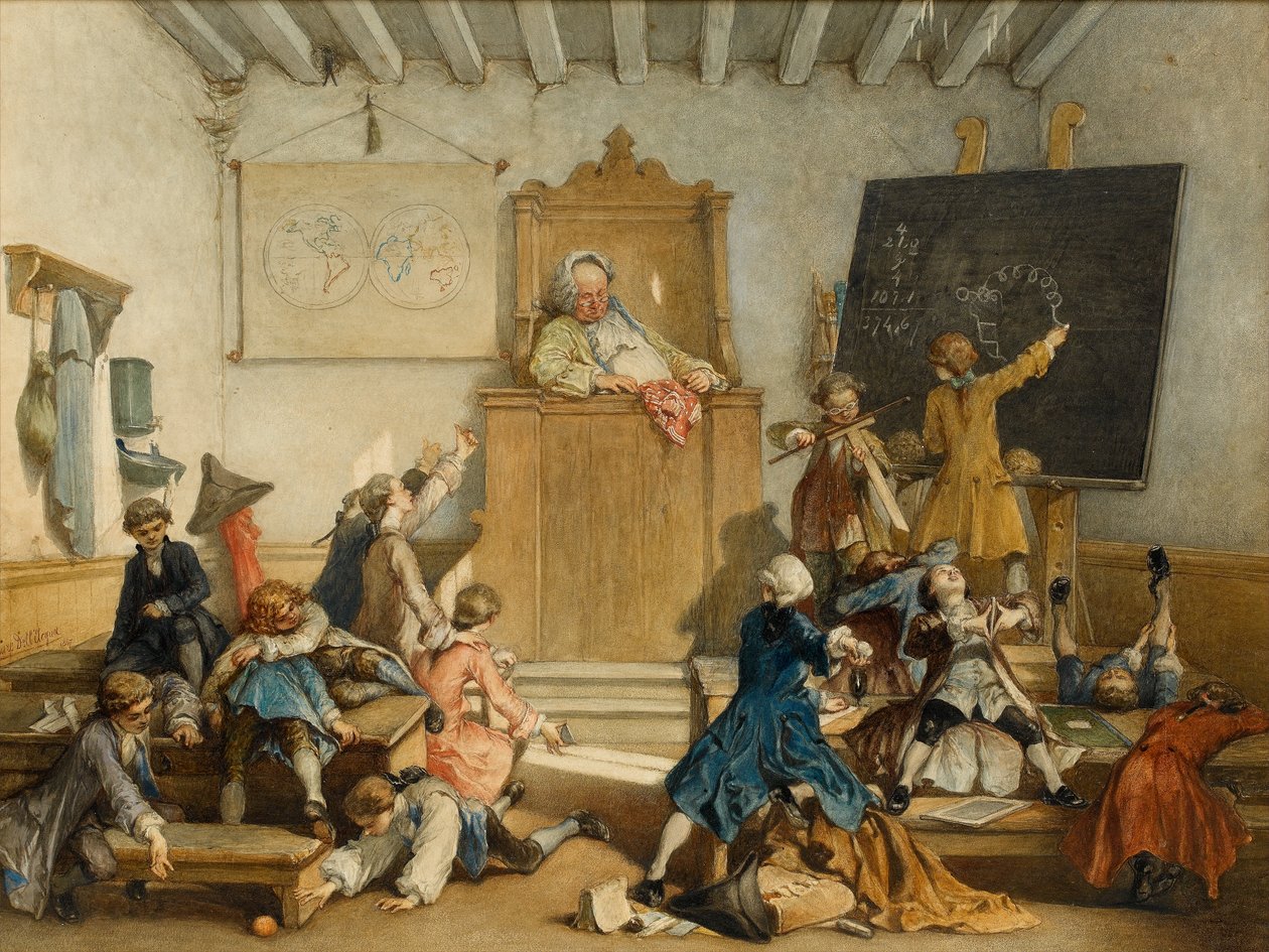 Oktatás a kiváltságosoknak, Iskola az udvaroncok gyermekeinek, Bécs, 1867 (wc papíron) alkotó: Cesare Felix dell Acqua