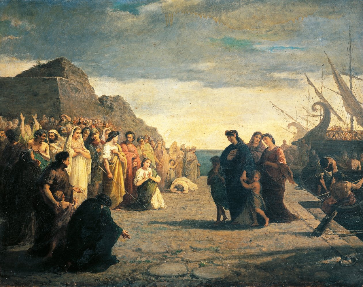 Agrippina Brindisi kikötőjébe érkezik Germano hamvaival, Cesare Caroselli (1847-1927), olaj, vászon, Julio-Claudian dinasztia, Olaszország alkotó: Cesare Caroselli