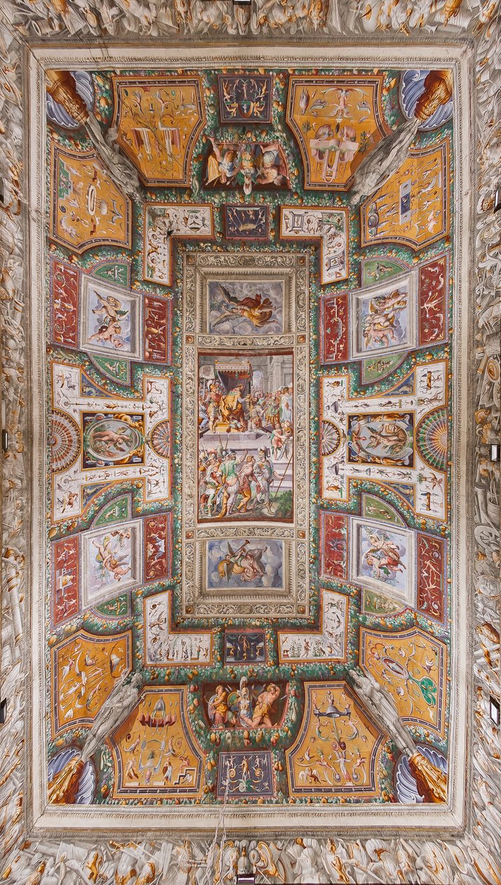 A Sala delle Gesta Rossiane mennyezete, Rocca dei Rossi, San Secondo, Parma, Olaszország, 1570 körül alkotó: Cesare and Jacopo Bertoia and others Baglione