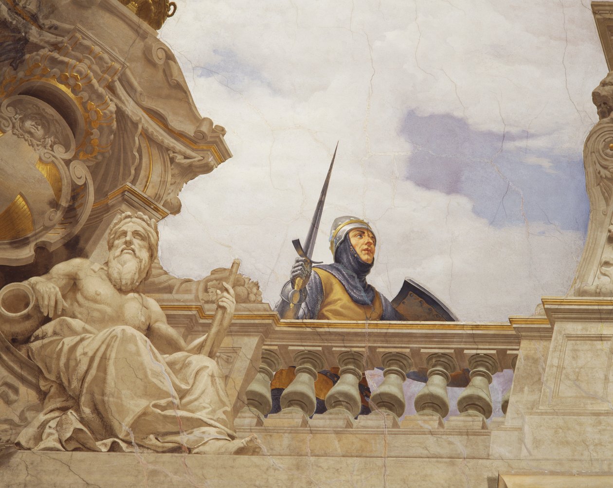 Részlet Olaszország allegóriájából, Cesare Mariani (1826-1901) freskója, mennyezet, Többségterem, Palazzo delle Finanze (Pénzügyek Palota), Róma. Olaszország alkotó: Cesare Mariani