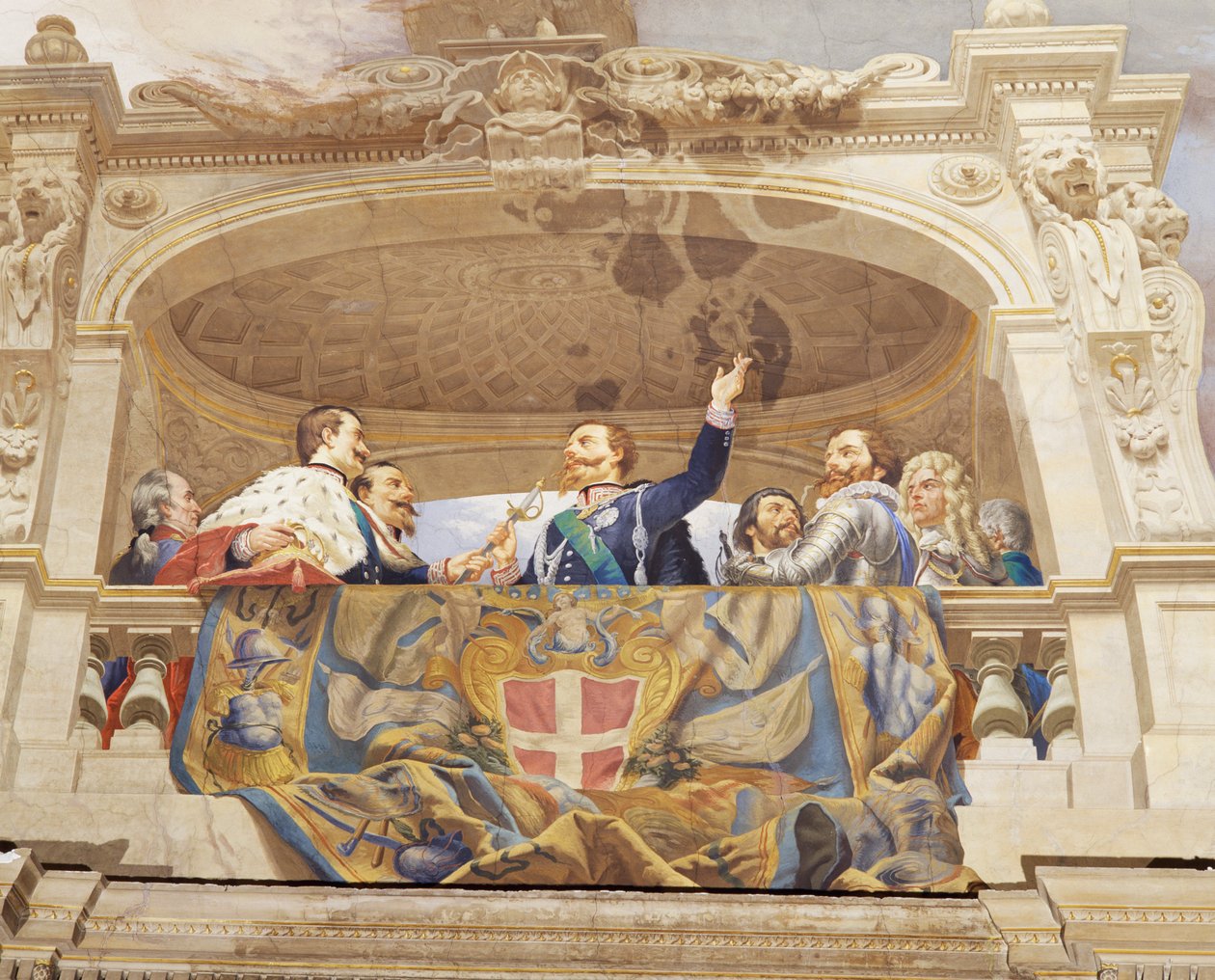 Részlet Olaszország allegóriájából, Cesare Mariani (1826-1901) freskója, mennyezet, Többségterem, Palazzo delle Finanze (Pénzügyek Palota), Róma. Olaszország alkotó: Cesare Mariani