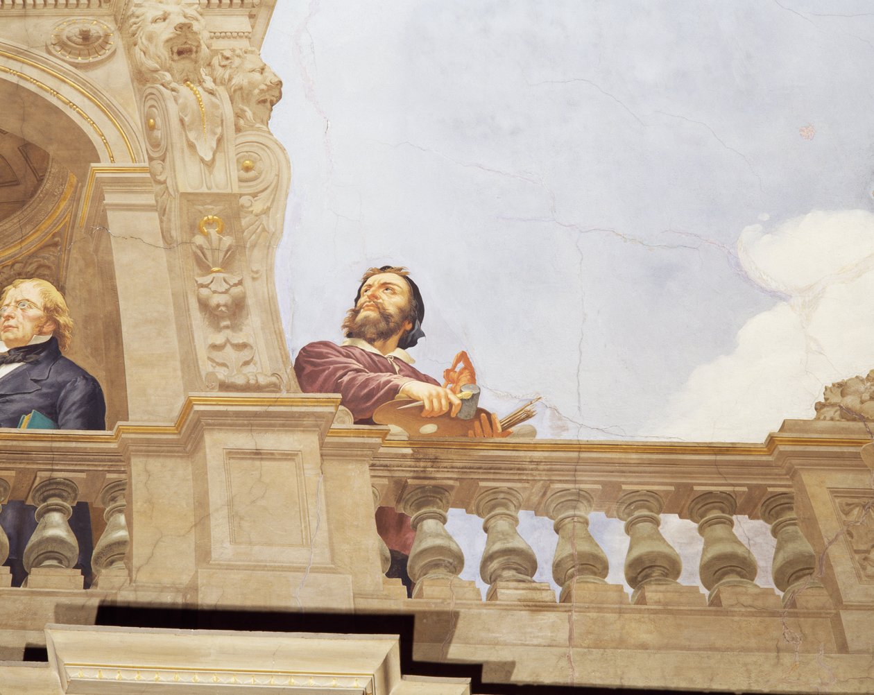 Részlet Olaszország allegóriájából, Cesare Mariani (1826-1901) freskója, mennyezet, Nagyság csarnoka, Palazzo delle Finanze (Pénzügyek Palota), Róma. Olaszország alkotó: Cesare Mariani