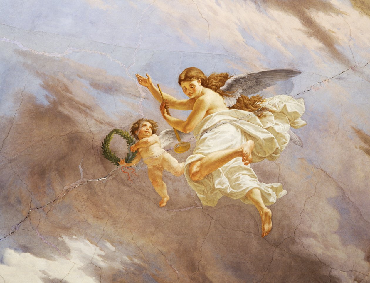 Részlet Olaszország allegóriájából, Cesare Mariani (1826-1901) freskója, mennyezet, Többségterem, Palazzo delle Finanze (Pénzügyek Palota), Róma. Olaszország alkotó: Cesare Mariani