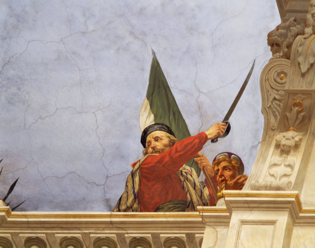 Részlet Olaszország allegóriájából, Cesare Mariani (1826-1901) freskója, mennyezet, Többségterem, Palazzo delle Finanze (Pénzügyek Palota), Róma. Olaszország alkotó: Cesare Mariani