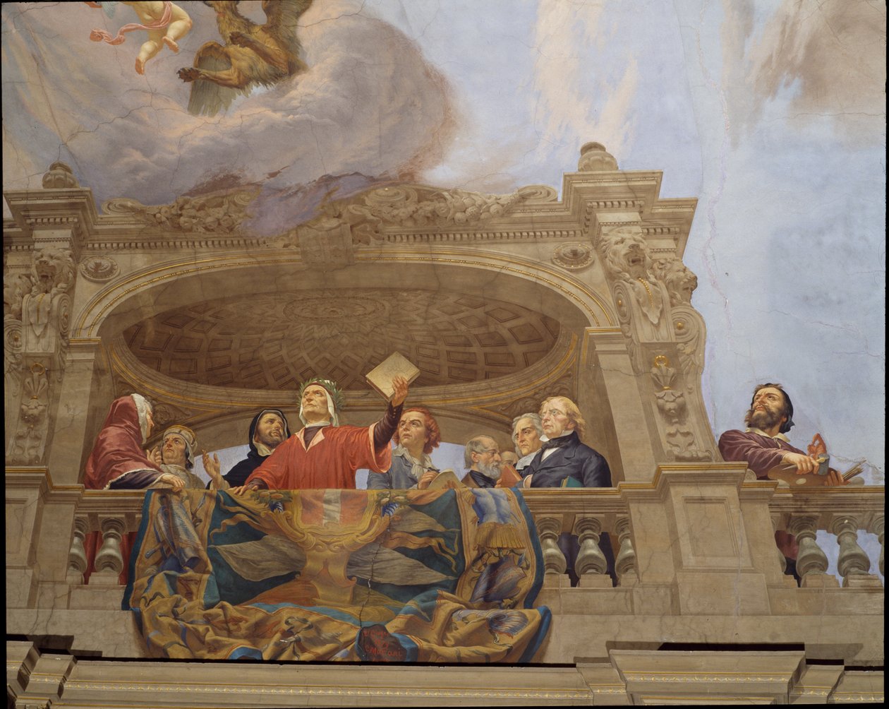 Részlet Olaszország allegóriájából, Cesare Mariani (1826-1901) freskója, mennyezet, Nagyság csarnoka, Palazzo delle Finanze (Pénzügyek Palota), Róma. Olaszország alkotó: Cesare Mariani
