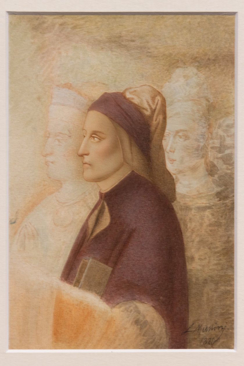 Dante portréja, Cesare Mussini, 1844 körül (akvarell, karton) alkotó: Cesare Mussini