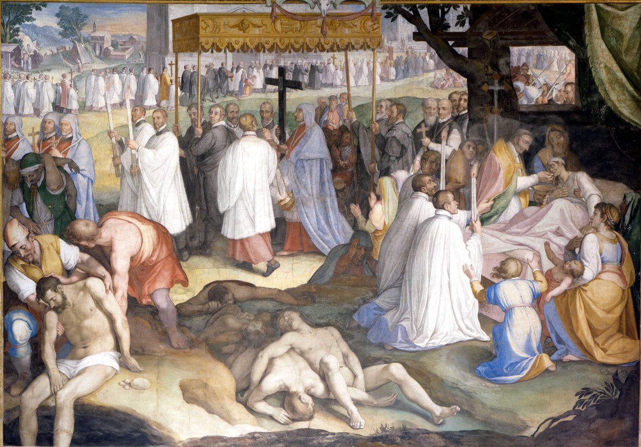 Borromeo Szent Károly San Carlo Borromeo az 1575-től 1577-ig terjedő pestisjárvány idején kommunikálta a haldokló kórokozókat a milánói lazaretben. Charles Nebbia freskója a paviai Borromeo College-ban (Milánó). alkotó: Cesare Nebbia