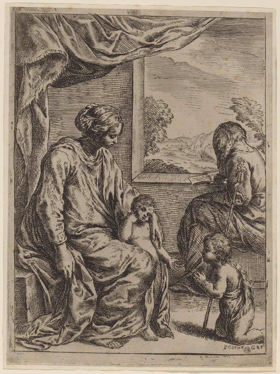 A Szent Család Keresztelő Szent Jánossal alkotó: Cesare Roberti, after Simone Cantarini
