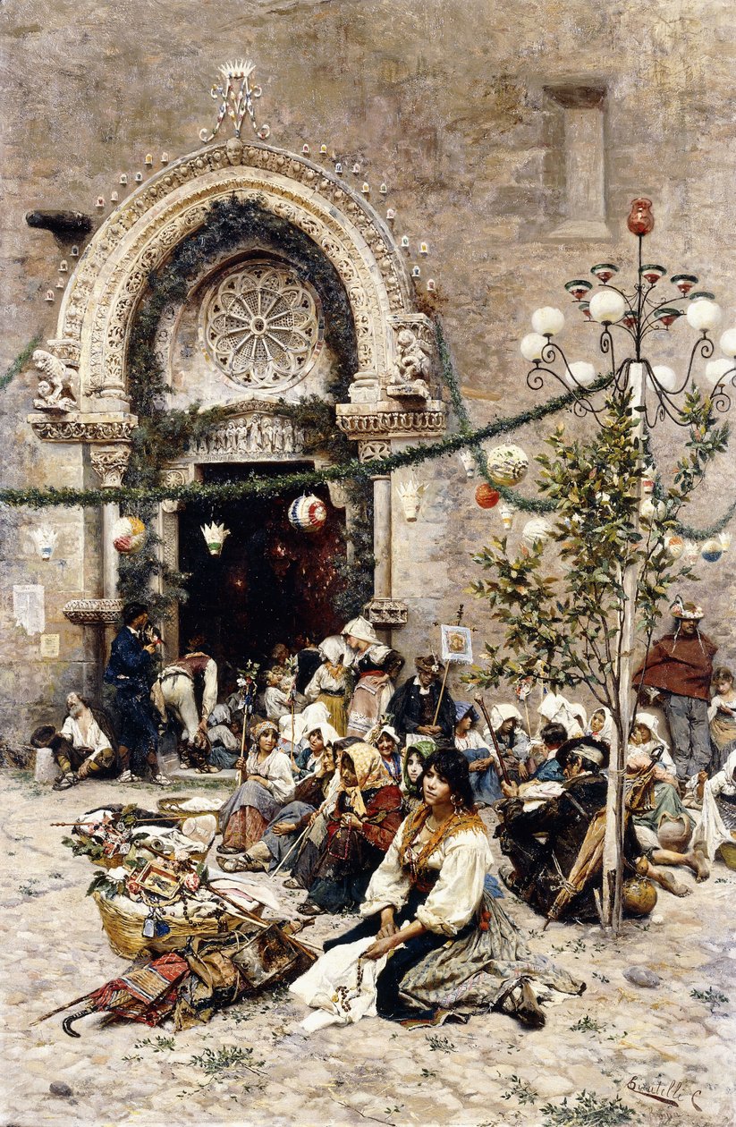 Pihenő a fesztiválról (olaj, vászon) alkotó: Cesare Tiratelli