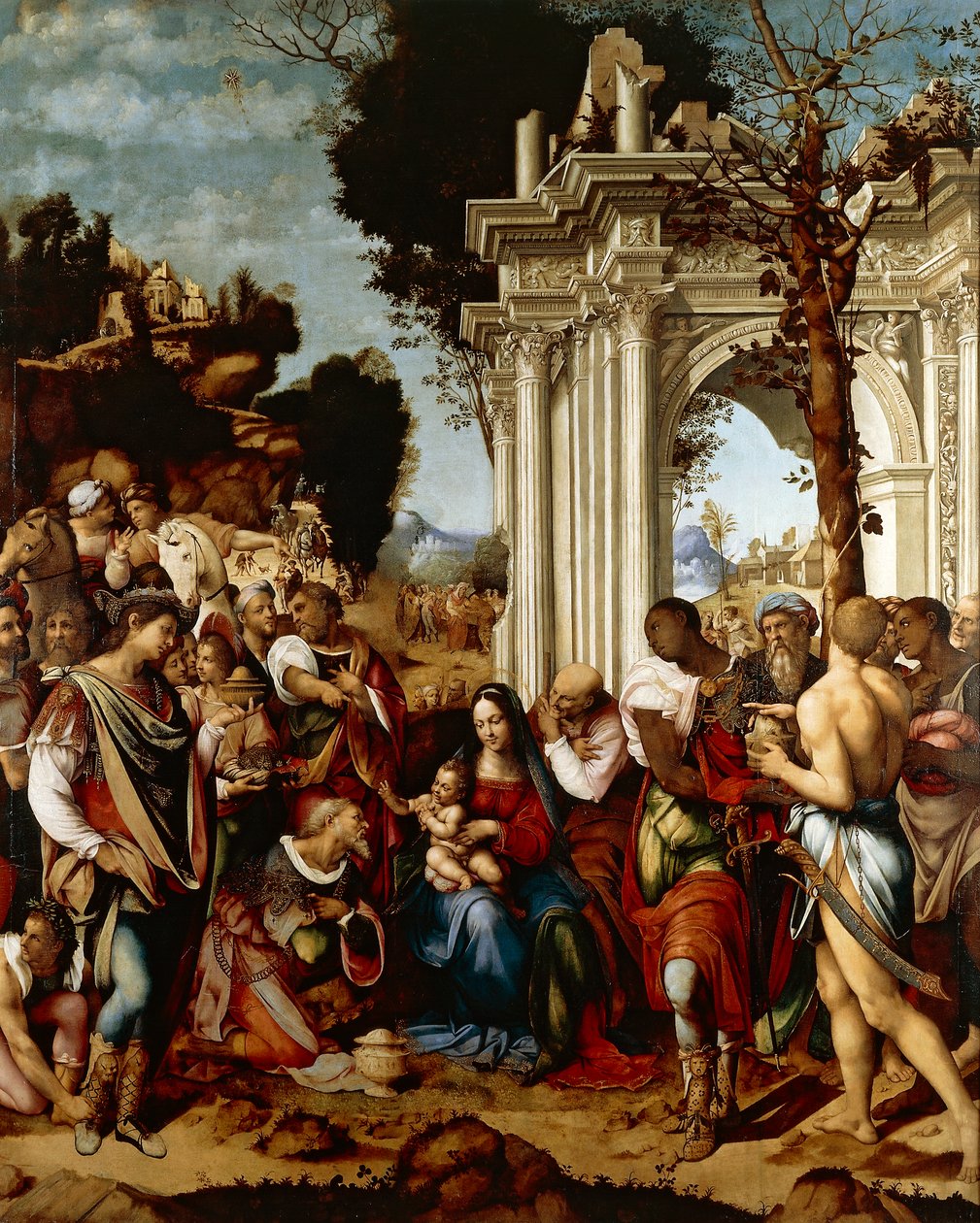 Mágusok imádása, Cesare da Sesto (1477-1523), Olaj, vászon alkotó: Cesare da Sesto