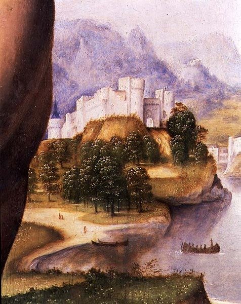 Szent Jeromos, a táj részlete (olaj, tábla) (112517 részlet) alkotó: Cesare da Sesto
