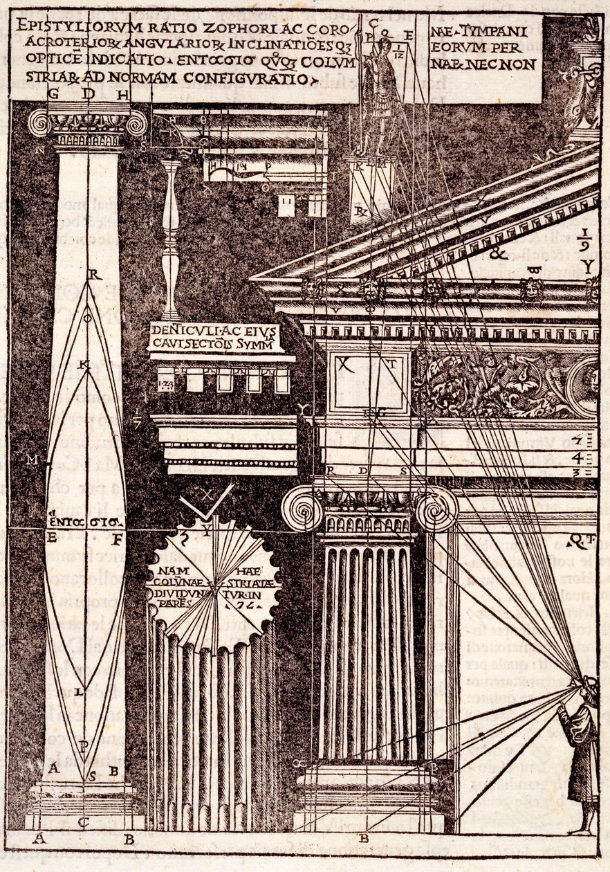 Példák a klasszikus arányokra, Di Lucio Vitruvio Pollione építészetéből, Gotardo de Ponte Como, 1521 alkotó: Cesare di Lorenzo Cesariano