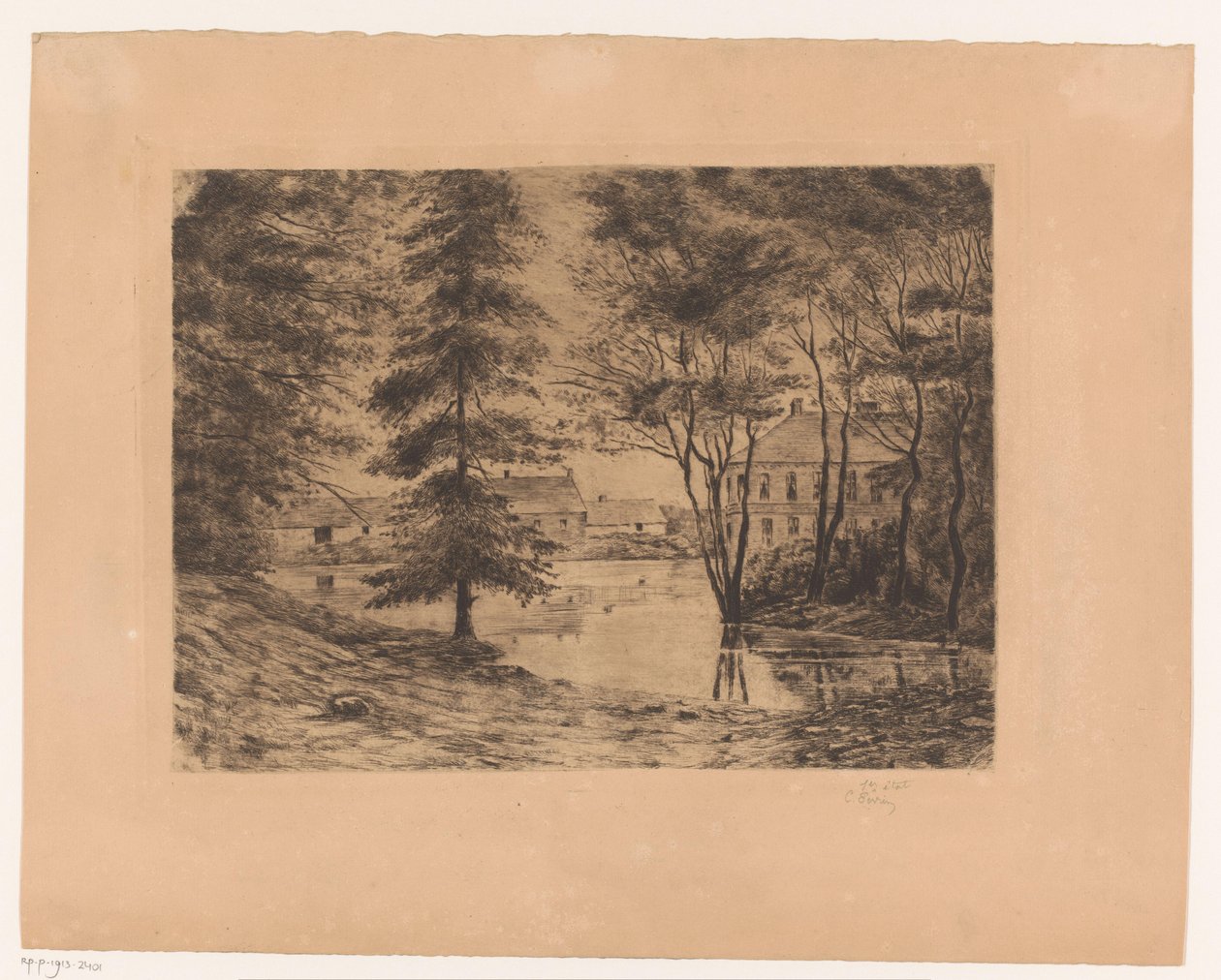 Kilátás a Ghlin-kastélyra alkotó: Ch. Perrin (signed by artist)