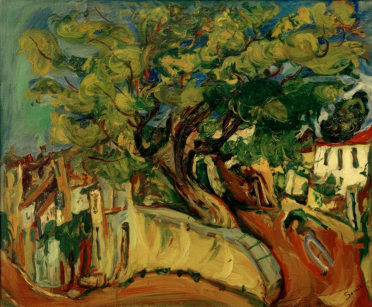 Ch. Soutine, táj Cagnesben egy fával alkotó: Chaim Soutine