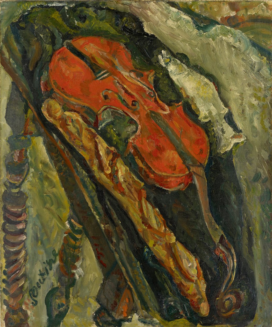 Nature morte au vilon, pain et poisson Csendélet hegedűvel, kenyérrel és hallal, c. 1922. alkotó: Chaim Soutine