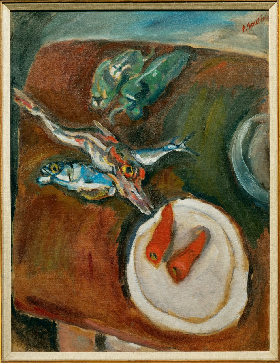 Csendélet hallal, paprikával és sárgarépával, 1918 körül (festmény, vászon) alkotó: Chaim Soutine