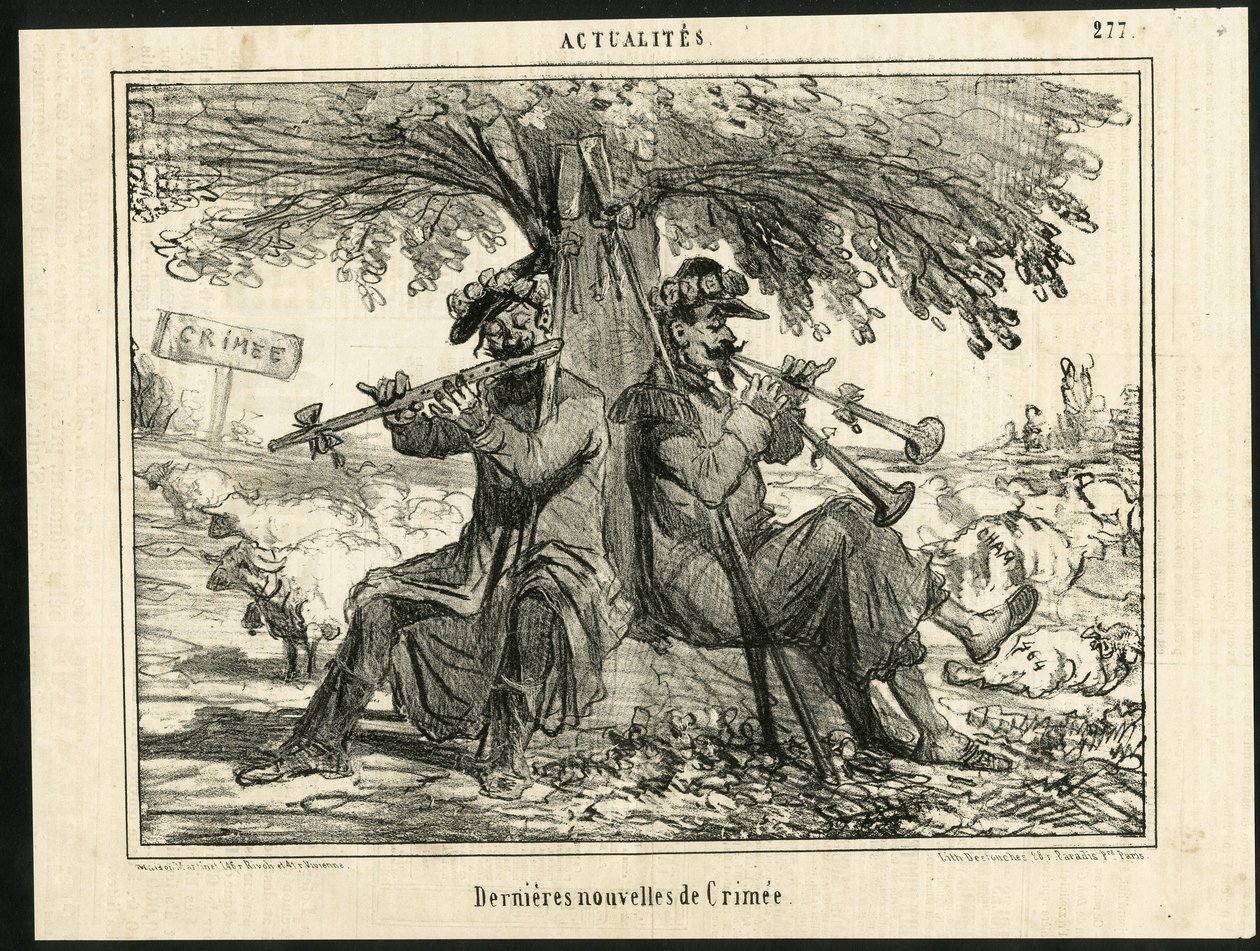 Illusztráció Chamről (1819-1879) a Charivariban - Legfrissebb krími hírek - Háború, zene, krími (krími háború alkotó: Amédée de Noé