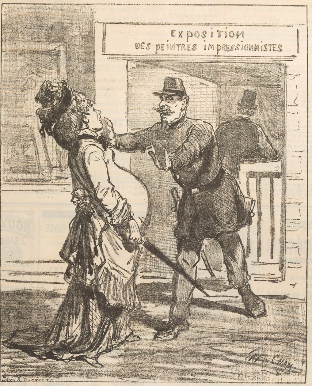 Madame, nem tanácsos belépni!. Le Charivari, 1877. április 16., 1877. alkotó: Cham