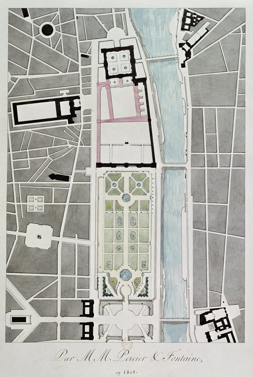 A Tuileriák és a Louvre összekötésének terve, 1808 alkotó: Charles Percier