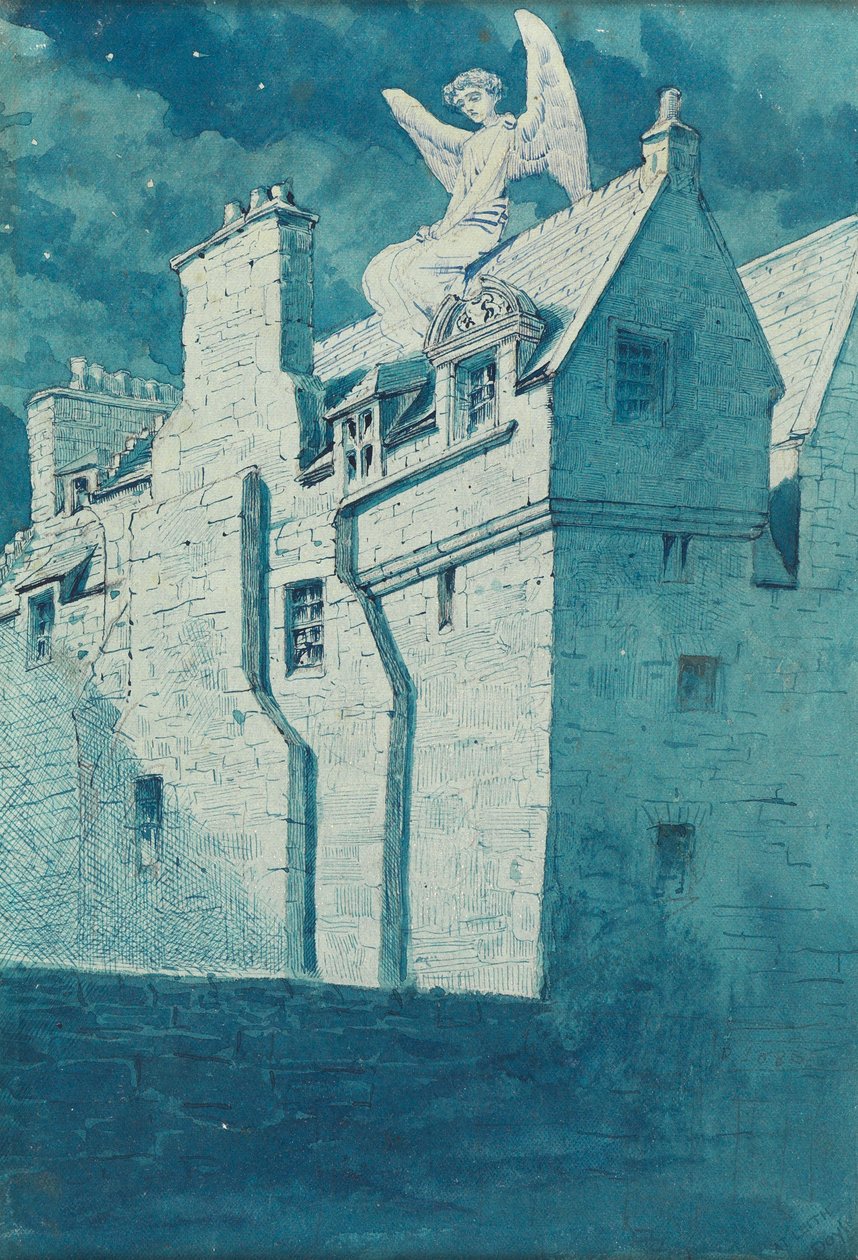 Angyal a tetőn (toll és kék tinta wc-vel a papíron) alkotó: Charles Altamont Doyle