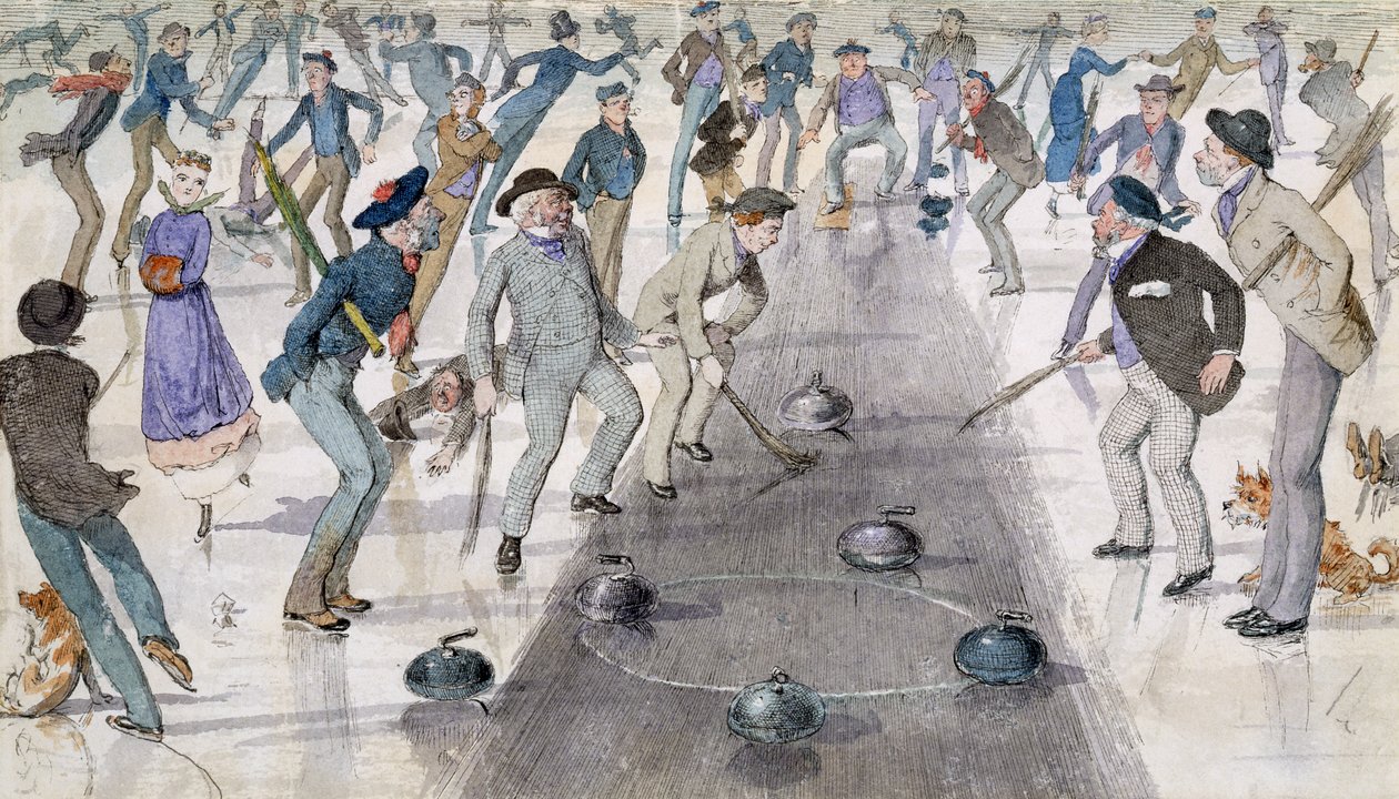 Curling Match a Duddingston Loch-on (wc és tinta) alkotó: Charles Altamont Doyle
