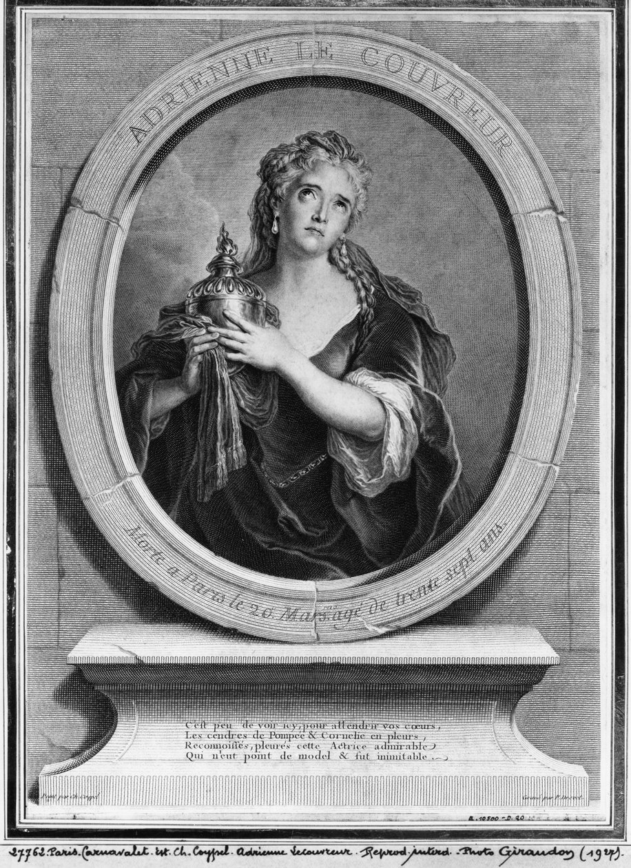 Adrienne Lecouvreur (1692-1730) Pierre Drevet metszete alkotó: Charles Antoine Coypel