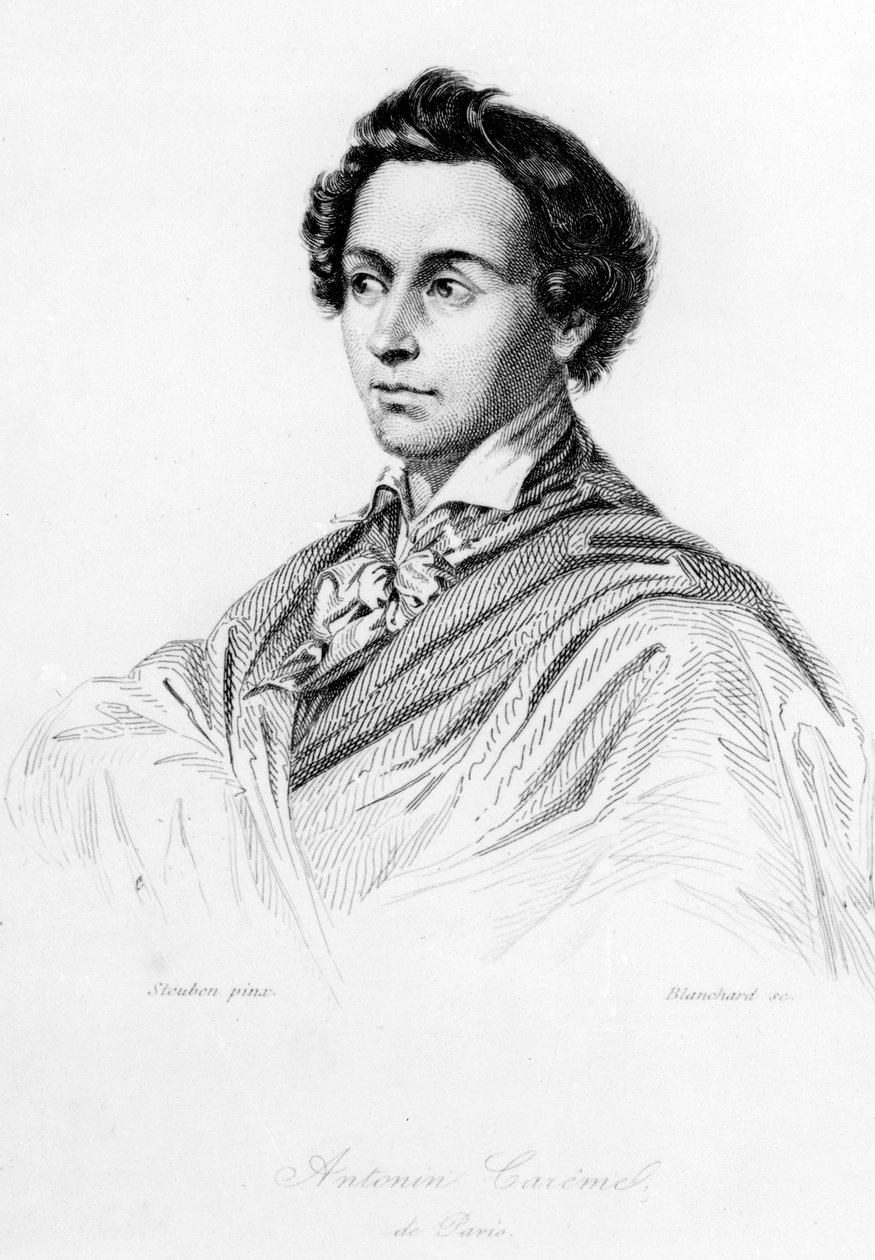 Marie-Antoine Careme, az „Art de Cuisine Francaise” előlapja, Blanchard metszet, 1833 alkotó: Carl von Steuben