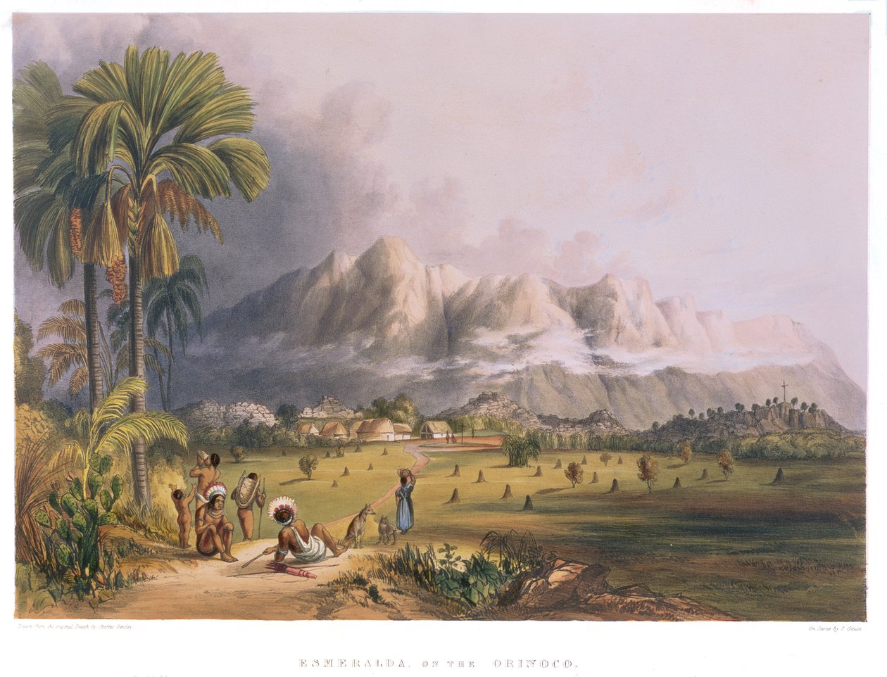 Esmeralda, az Orinoco-on, egy spanyol misszió helyén, a „Nézetek Guyana belsejében” című művéből, Paul Gauci (fl.1834-67) kocsma által metszett. Ackermann, 1840 alkotó: Charles Bentley