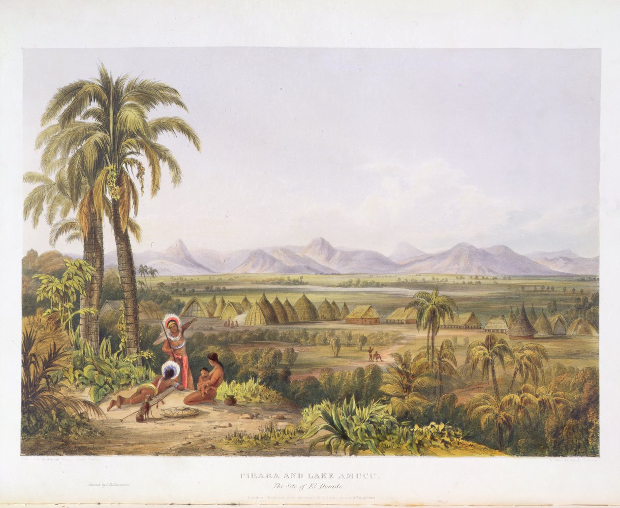 Pirara és az Amucu-tó, El Dorado helye, a „Kilátások Guyana belsejében” című művéből, George Barnard (fl.1832-90) pub vésette. Ackermann, 1840 alkotó: Charles Bentley