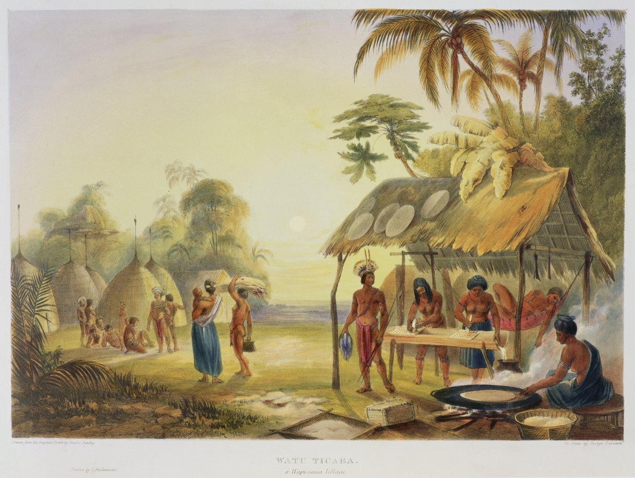 Watu Ticaba, egy wapisianai falu, a „Kilátások Guyana belsejében”, vésett George Barnard (fl.1832-90) pub. Ackermann, 1840 alkotó: Charles Bentley