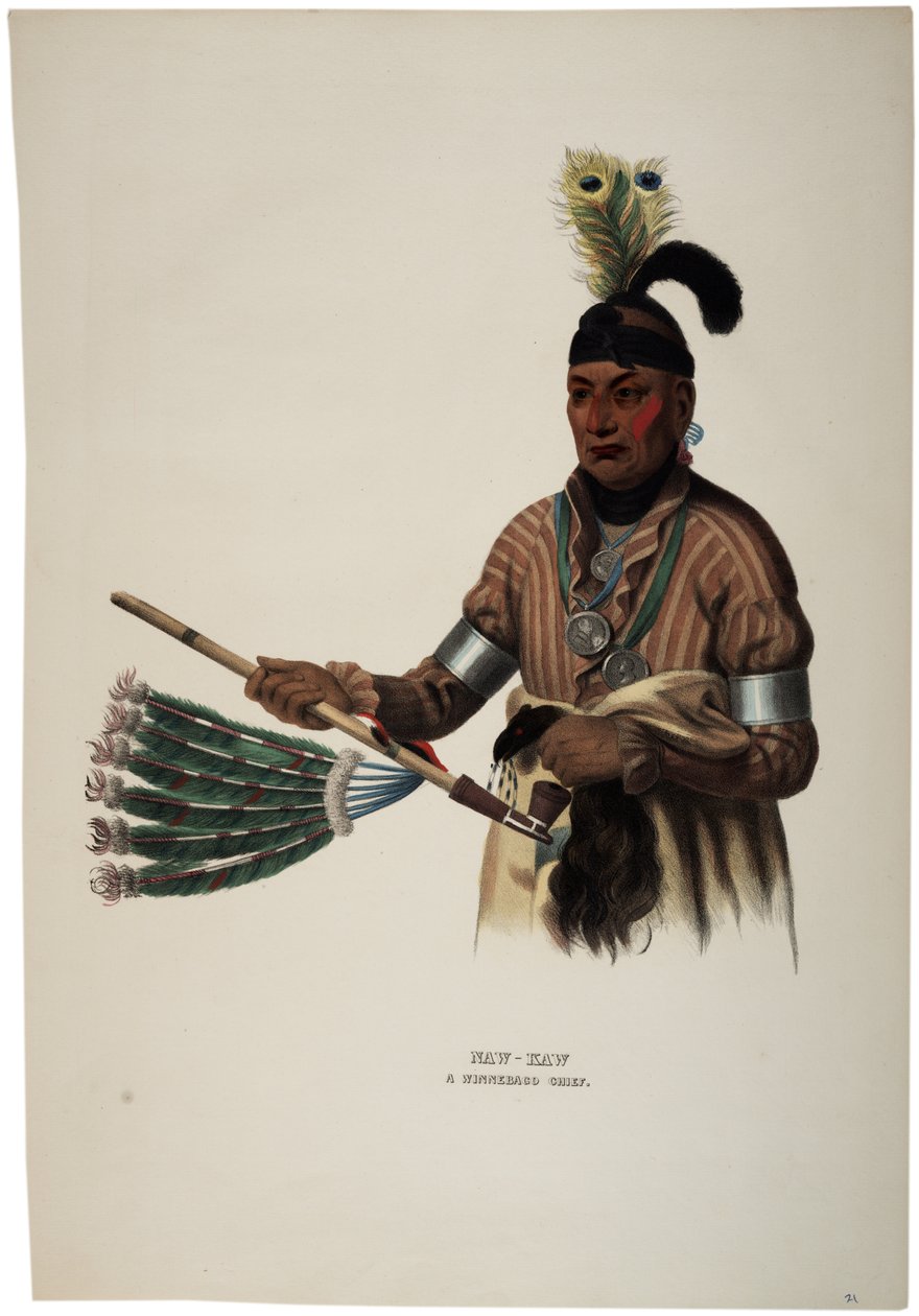 Naw-kaw, winnebagoi vezető, Thomas Loraine McKenney nyomat, 1840 körül alkotó: Charles Bird King