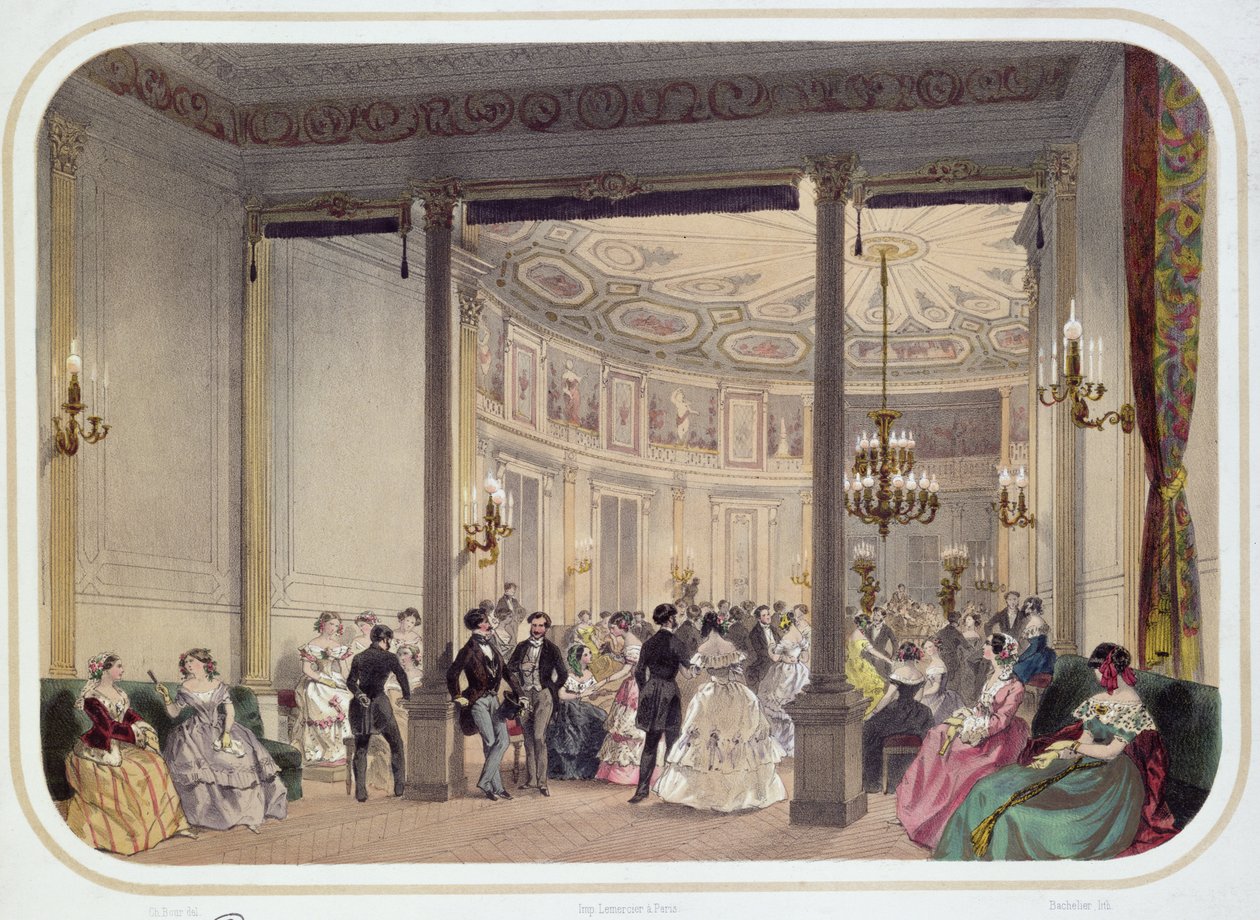 Az intézmény szalonja és rotundája, Vichy, Bachelier metszete, 19. század közepe alkotó: Charles Bour