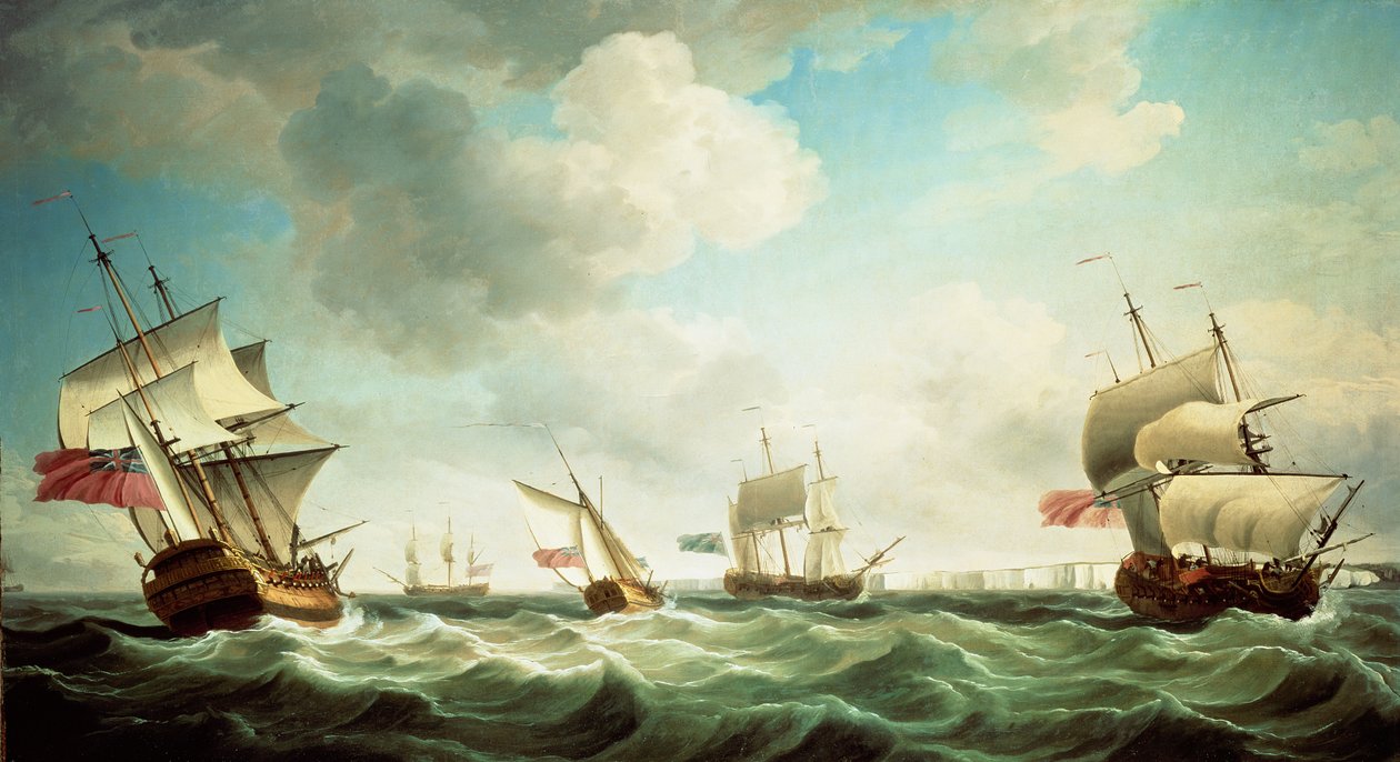 East Indiamen és egy smack-rigged Royal Yacht a Downs előtti szélben alkotó: Charles Brooking