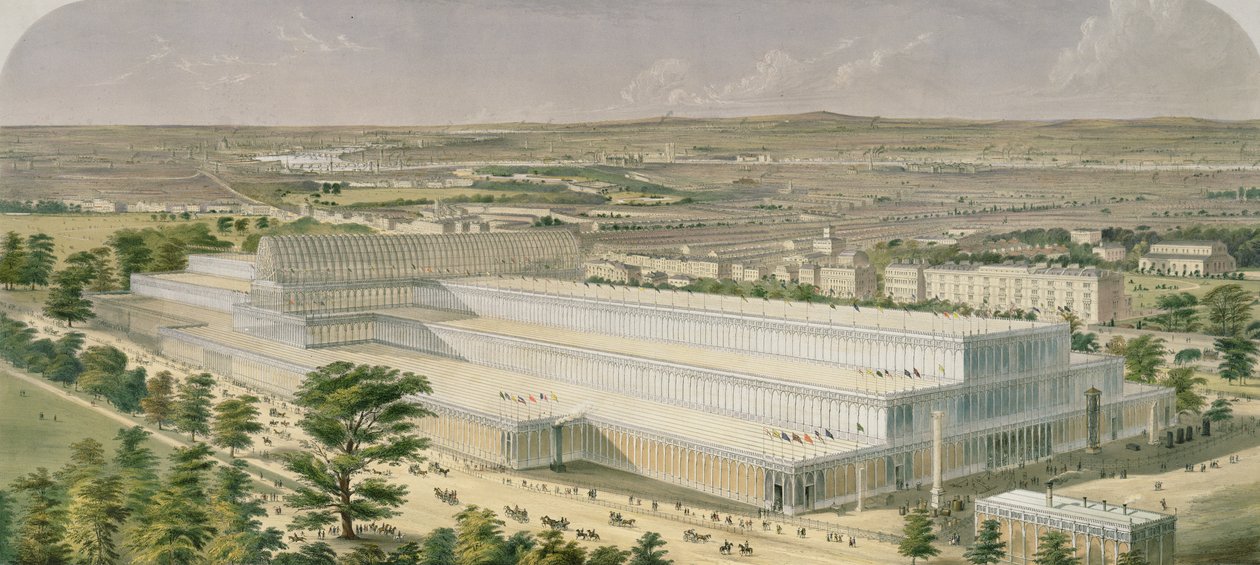 A Minden Nemzet Ipari Palotájának légi látképe a Kensington Gardensből, kiadó: Ackermann, 1851. alkotó: Charles Burton