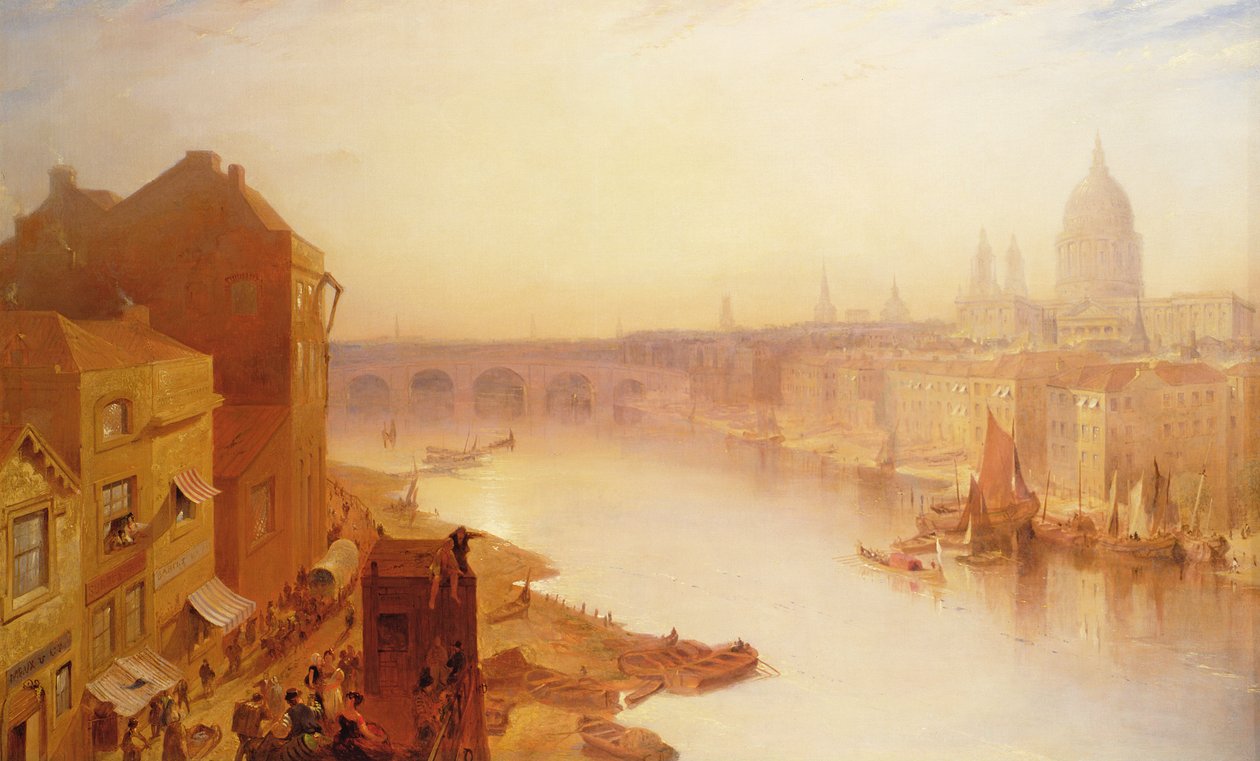 Szent Pál székesegyház: a Southwark hídról, 19. század alkotó: Charles Claude Pyne