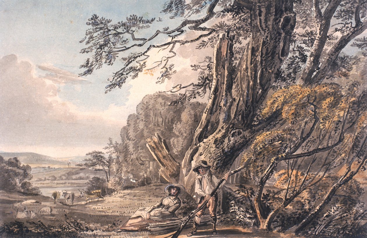 Tájkép figurákkal (tus, ceruza és wc papírra) alkotó: Charles D. Waller
