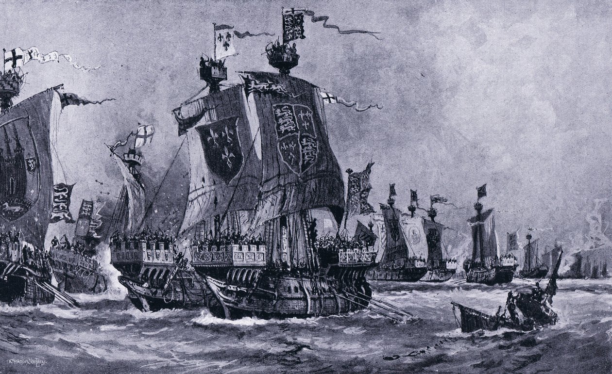 A Sluys-i csata, 1340. június, 1920-as évek alkotó: Charles Daniel Ward