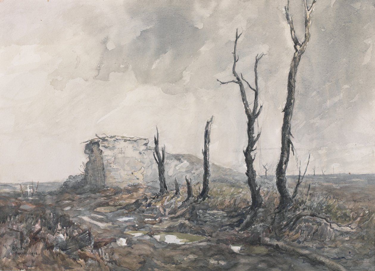 Gibraltár, erős pont, Pozieres, 1918 (wc és faszén papíron) alkotó: Charles David Jones Bryant