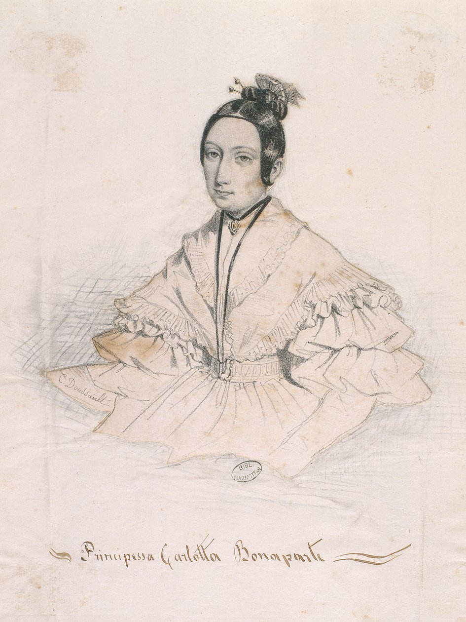 Charlotte Bonaparte hercegnő (színes vésés) alkotó: Charles Doussault