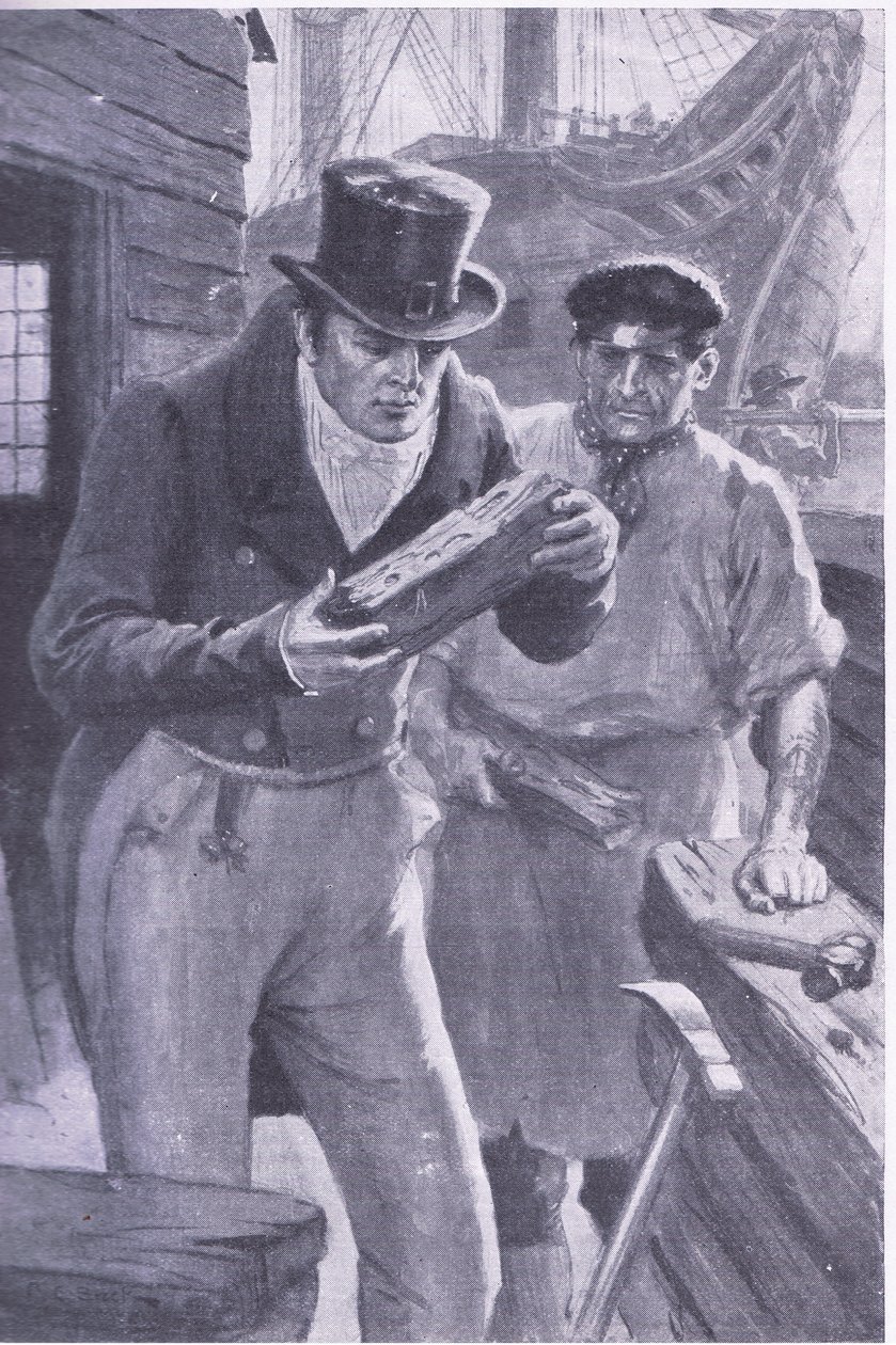 Brunel lát egy darab hajófát, amibe egy teredó fúródik bele, és ez inspirálja azt az ötletét, hogy a Temze alá fúrjon (litho) alkotó: Charles Edmund Brock